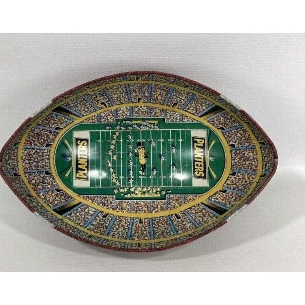 Planters Nuts Football Stadium Tin Snack Bowl Brown Mr Peanut Decor Centerpiece